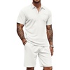 COOFANDY Men’s 2 Pieces Outfits Waffle Knit Polo Shirt and Shorts Set | Short Set, Matching Set, Clothing Sets, Casual, Athletic Jogging Summer Tracksuit with Pockets, Vacation, Outfits(White)