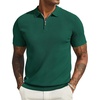 COOFANDY Mens Textured Knit Polo Shirts Zipper Polo Shirts Short Sleeve Casual Lightweight Golf Shirt(Green)