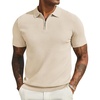 COOFANDY Mens Textured Knit Polo Shirts Zipper Polo Shirts Short Sleeve Casual Lightweight Golf Shirt(Khaki)
