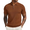 COOFANDY Mens Textured Knit Polo Shirts Zipper Polo Shirts Short Sleeve Casual Lightweight Golf Shirt(Light Brown)