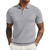 COOFANDY Mens Textured Knit Polo Shirts Zipper Polo Shirts Short Sleeve Casual Lightweight Golf Shirt(Light Grey)