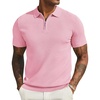 COOFANDY Mens Textured Knit Polo Shirts Zipper Polo Shirts Short Sleeve Casual Lightweight Golf Shirt(Pink)