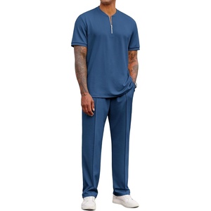 COOFANDY Men’s 2 Pieces Outfits Casual Quarter Zip Polo Shirt and Jogging Pants Summer Tracksuits Set(Dark Blue)