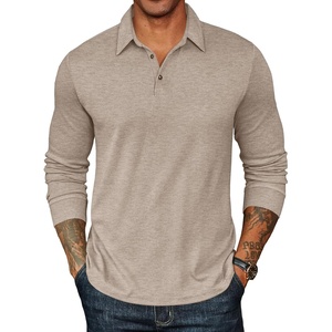 COOFANDY Mens Long Sleeve Polo Shirts Classic CasualButton Collared PoloTee(Light Khaki)