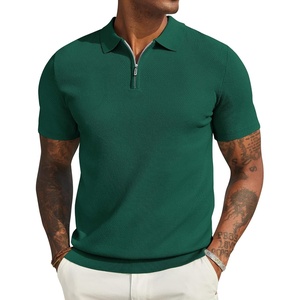COOFANDY Mens Textured Knit Polo Shirts Zipper Polo Shirts Short Sleeve Casual Lightweight Golf Shirt(Green)
