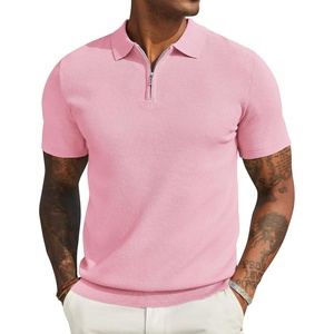 COOFANDY Mens Textured Knit Polo Shirts Zipper Polo Shirts Short Sleeve Casual Lightweight Golf Shirt(Pink)