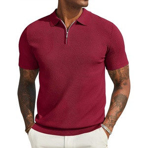 COOFANDY Mens Textured Knit Polo Shirts Zipper Polo Shirts Short Sleeve Casual Lightweight Golf Shirt(Wine Red)
