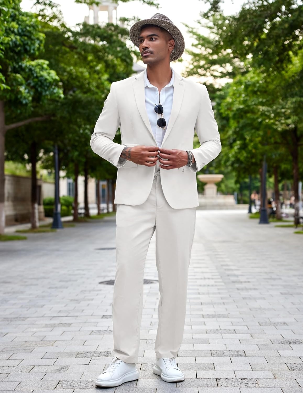 image:imageCOOFANDY Mens 2 Piece Linen Suits Set Casual Lightweight Linen Suit Blazer Jacket and PantsWhite
