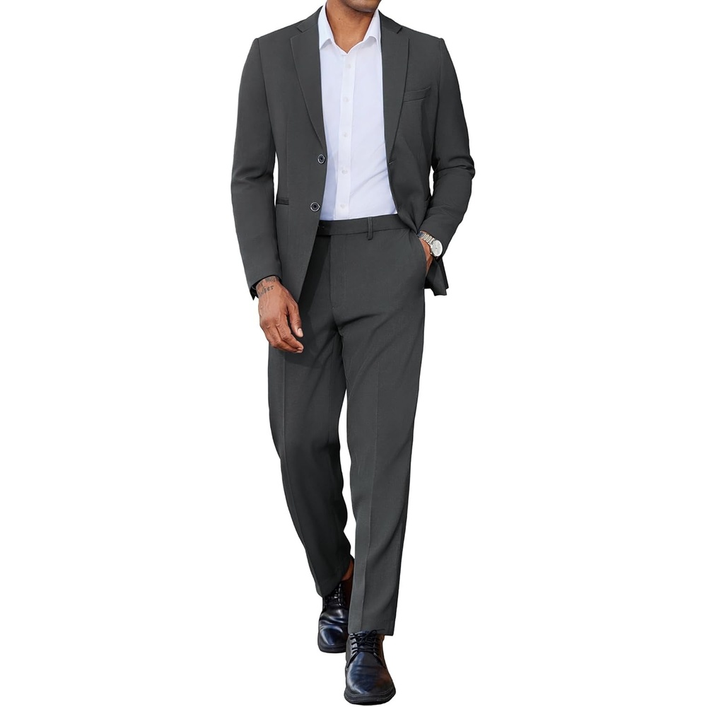 image:imageCOOFANDY Mens 2 Piece Suits Slim Fit Two Button Blazer Pants Set for Casual Business WeddingDark Grey