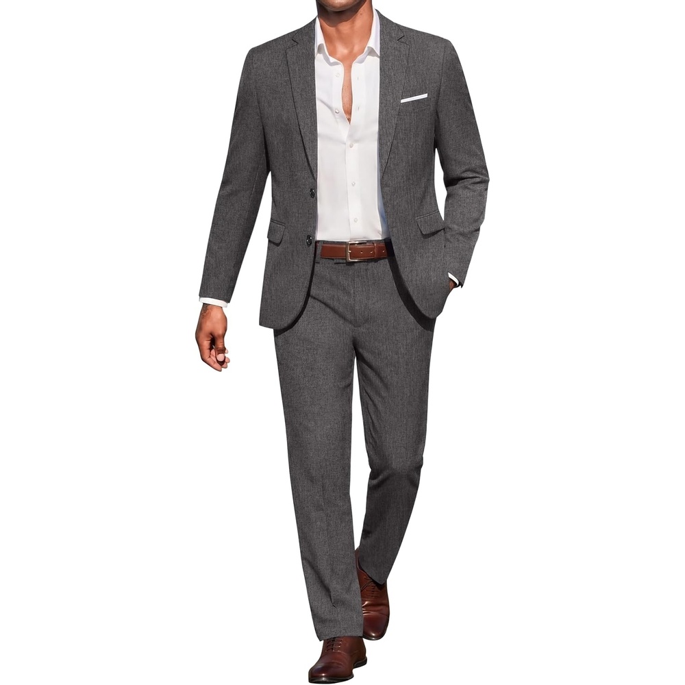 image:imageCOOFANDY Mens Suits 2 Piece Classic Fit Casual Suits Set 2 Button SuitDark Grey