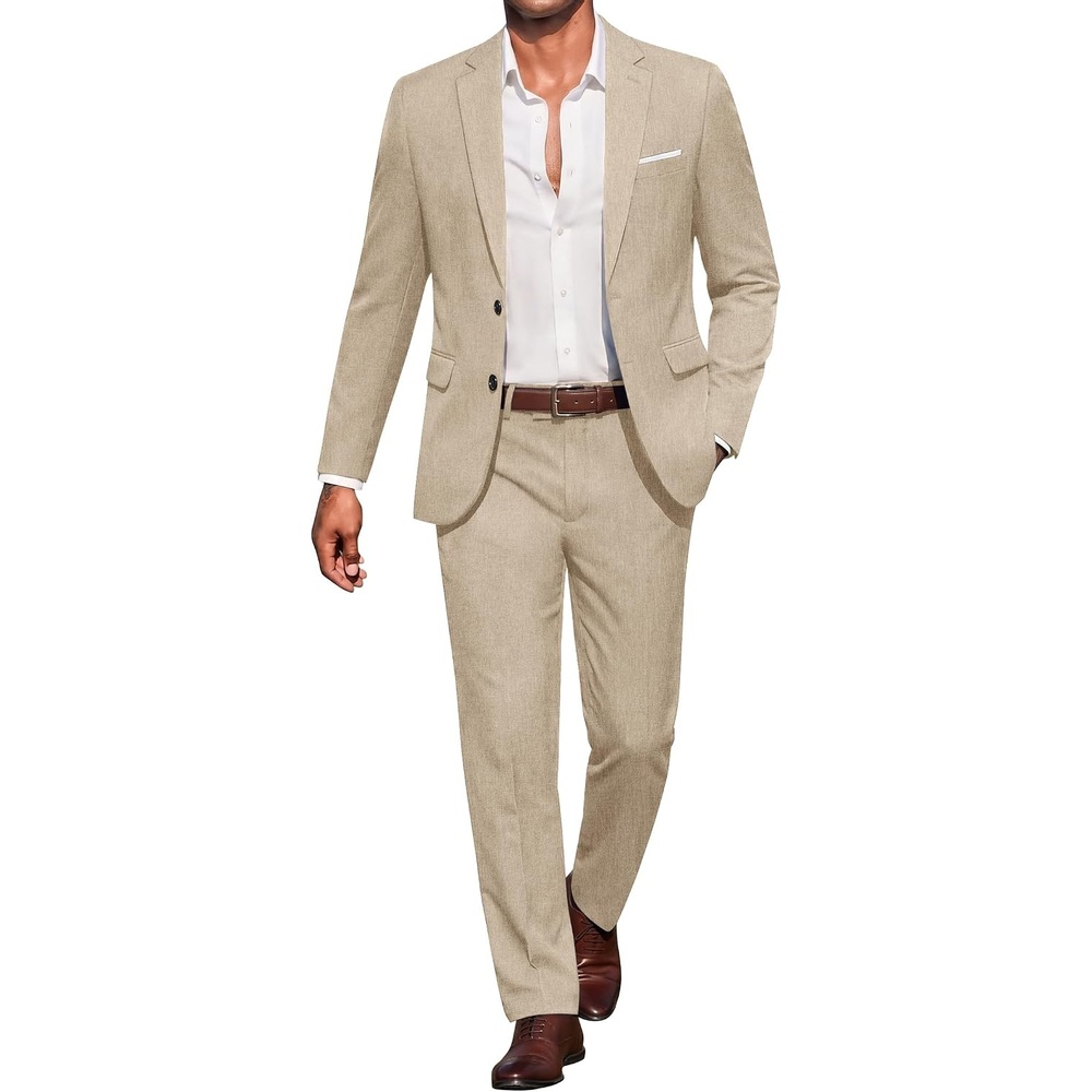 image:imageCOOFANDY Mens Suits 2 Piece Classic Fit Casual Suits Set 2 Button SuitKhaki