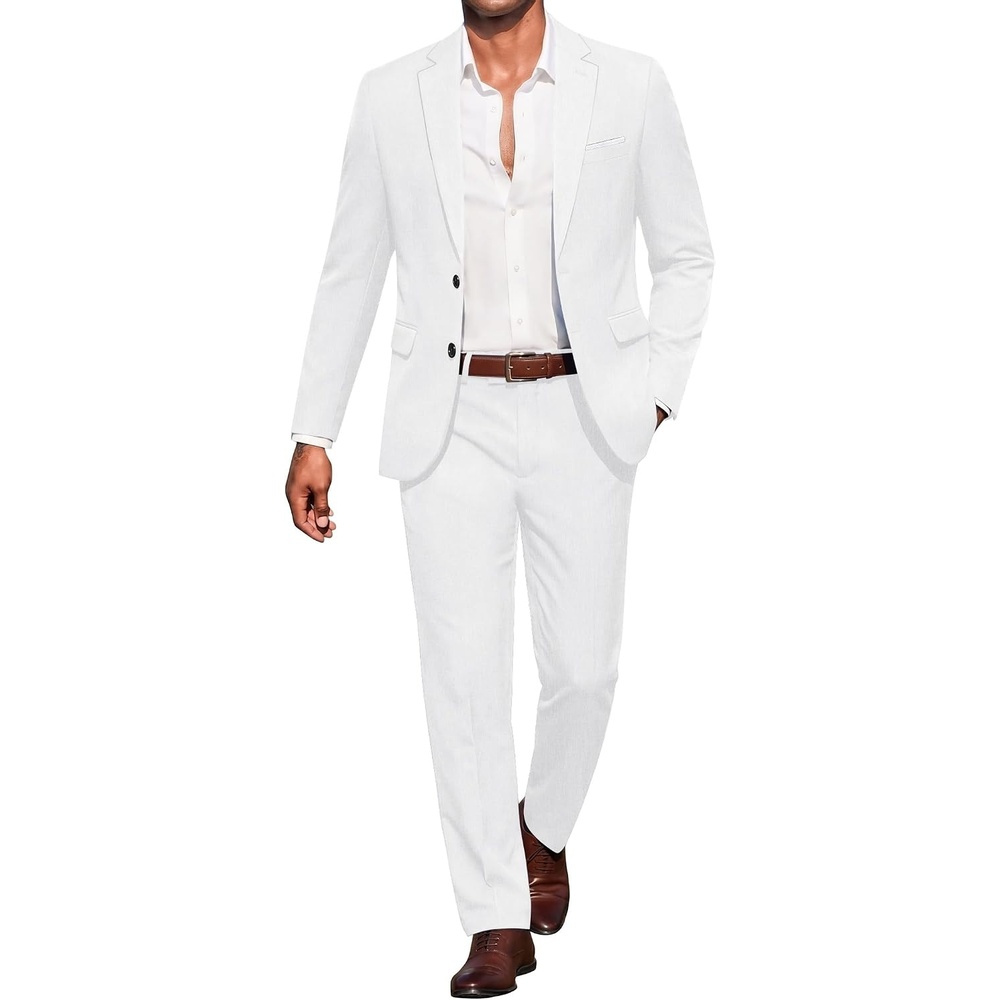 image:imageCOOFANDY Mens Suits 2 Piece Classic Fit Casual Suits Set 2 Button SuitWhite