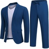 COOFANDY Men’s 2 Piece Linen Suits Set Casual Lightweight Linen Suit Blazer Jacket and Pants(Deep Blue)