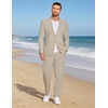 COOFANDY Men’s 2 Piece Linen Suits Set Casual Lightweight Linen Suit Blazer Jacket and Pants(Light Khaki)