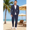 COOFANDY Men’s 2 Piece Linen Suits Set Casual Lightweight Linen Suit Blazer Jacket and Pants(Navy Blue)