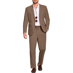 COOFANDY Men’s 2 Piece Linen Suits Set Casual Lightweight Linen Suit Blazer Jacket and Pants(Brown)