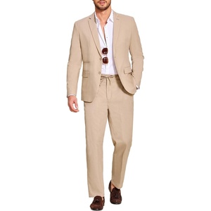 COOFANDY Men’s 2 Piece Linen Suits Set Casual Lightweight Linen Suit Blazer Jacket and Pants(Khaki)
