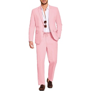 COOFANDY Men’s 2 Piece Linen Suits Set Casual Lightweight Linen Suit Blazer Jacket and Pants(Pink)