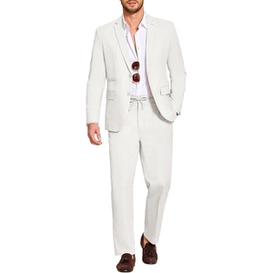 COOFANDY Men’s 2 Piece Linen Suits Set Casual Lightweight Linen Suit Blazer Jacket and Pants(White)