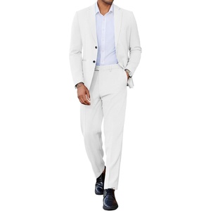 COOFANDY Mens 2 Piece Suits Slim Fit Two Button Blazer Pants Set for Casual Business Wedding(White)