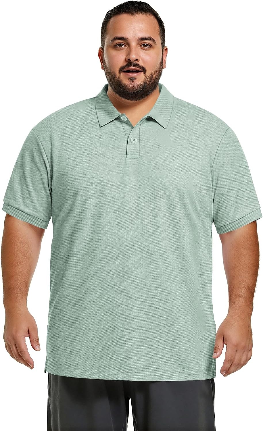 image:imageCOOFANDY Mens Big and Tall Polo Shirt Short Sleeve Cotton Pique Golf Shirt Collared Polo 2 Button Shirt Breathable Oversized Casual Work Office Outdoor Shirt for MenLight Green