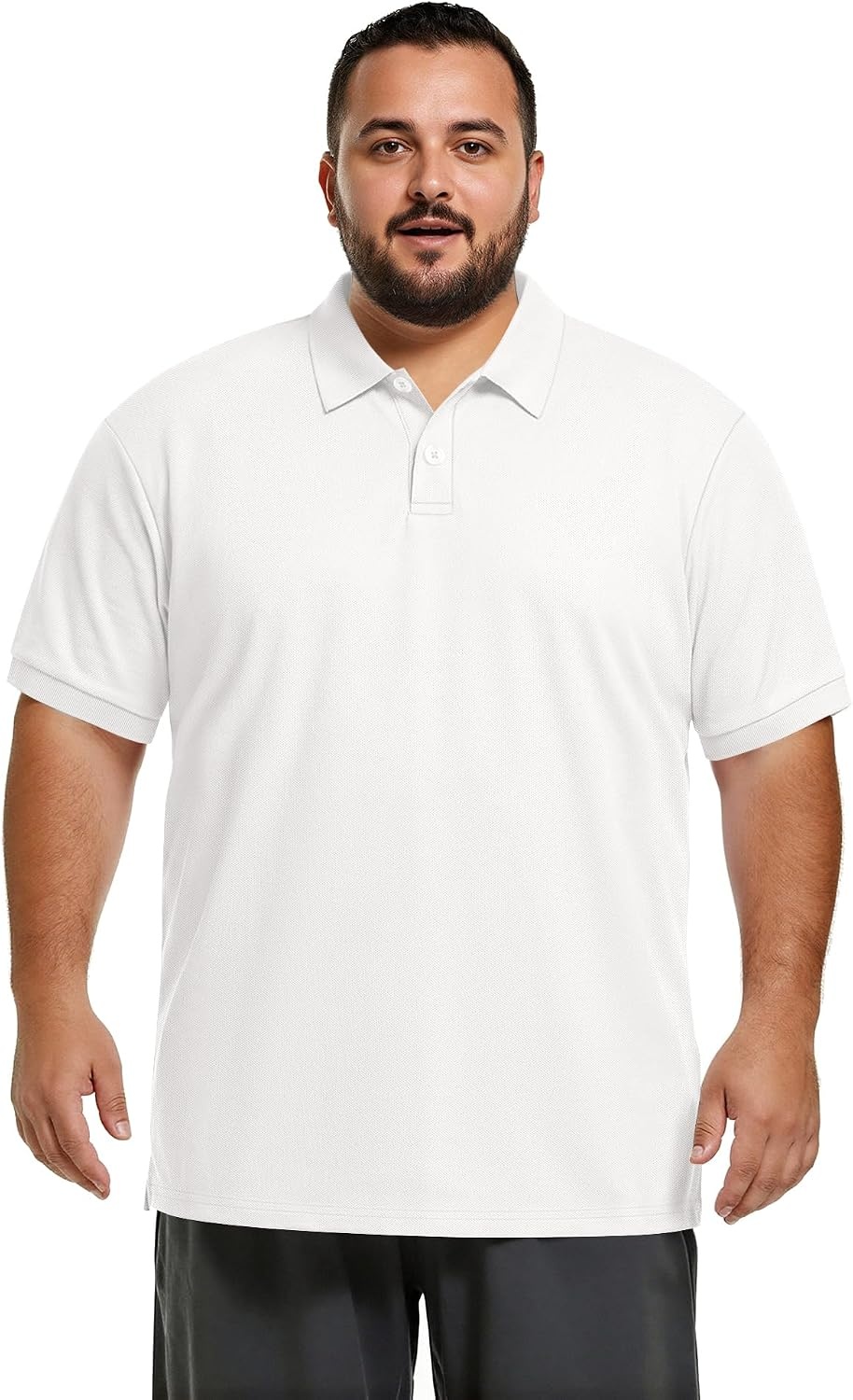 image:imageCOOFANDY Mens Big and Tall Polo Shirt Short Sleeve Cotton Pique Golf Shirt Collared Polo 2 Button Shirt Breathable Oversized Casual Work Office Outdoor Shirt for MenWhite