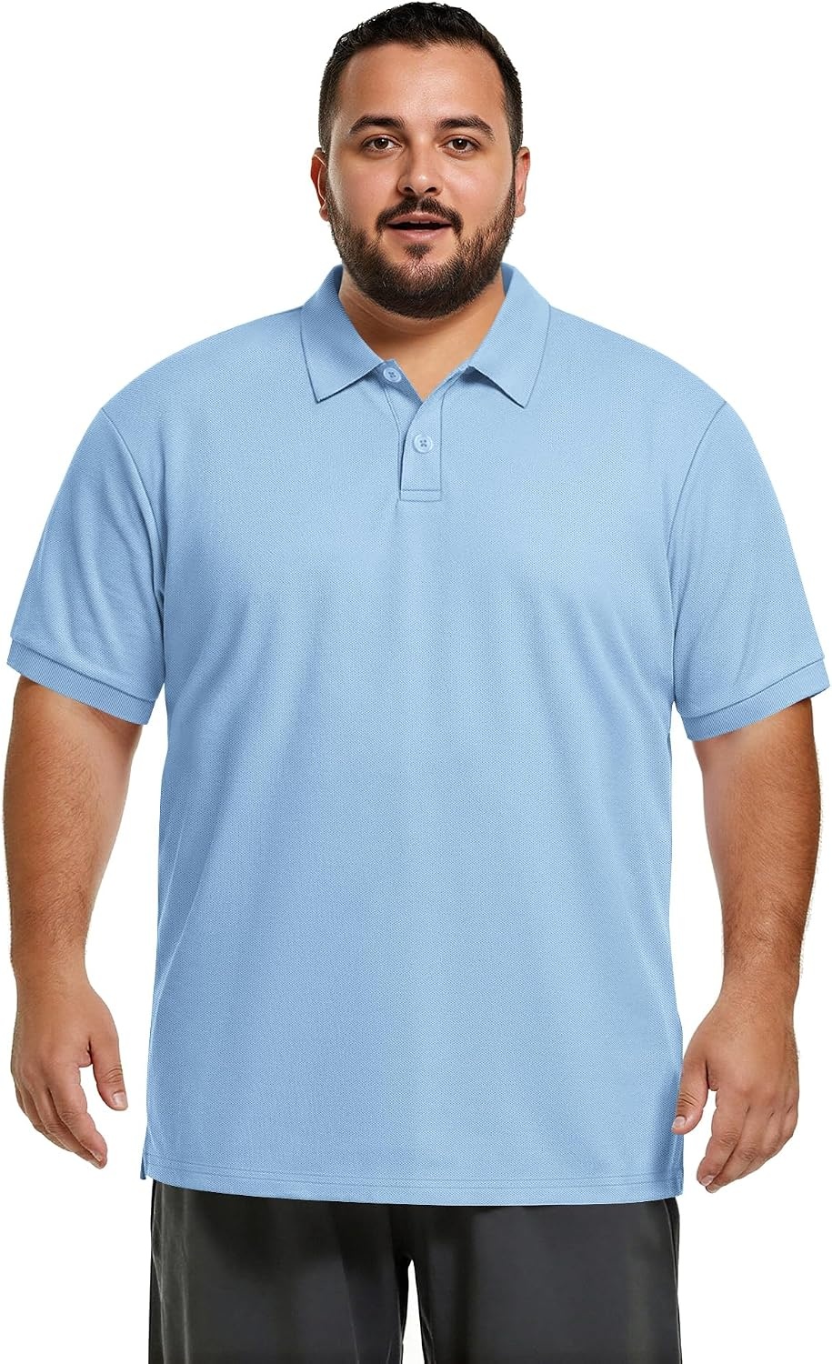 image:imageCOOFANDY Mens Big and Tall Polo Shirt Short Sleeve Cotton Pique Golf Shirt Collared Polo 2 Button Shirt Breathable Oversized Casual Work Office Outdoor Shirt for MenLight Blue