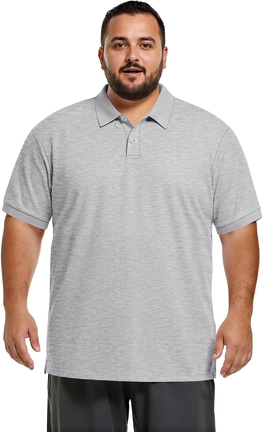 image:imageCOOFANDY Mens Big and Tall Polo Shirt Short Sleeve Cotton Pique Golf Shirt Collared Polo 2 Button Shirt Breathable Oversized Casual Work Office Outdoor Shirt for MenLight Grey