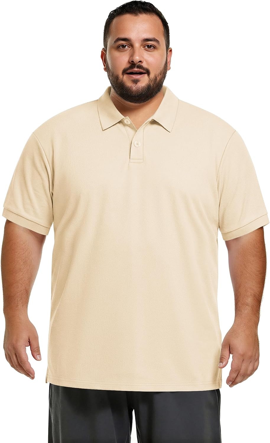 image:imageCOOFANDY Mens Big and Tall Polo Shirt Short Sleeve Cotton Pique Golf Shirt Collared Polo 2 Button Shirt Breathable Oversized Casual Work Office Outdoor Shirt for MenBeige