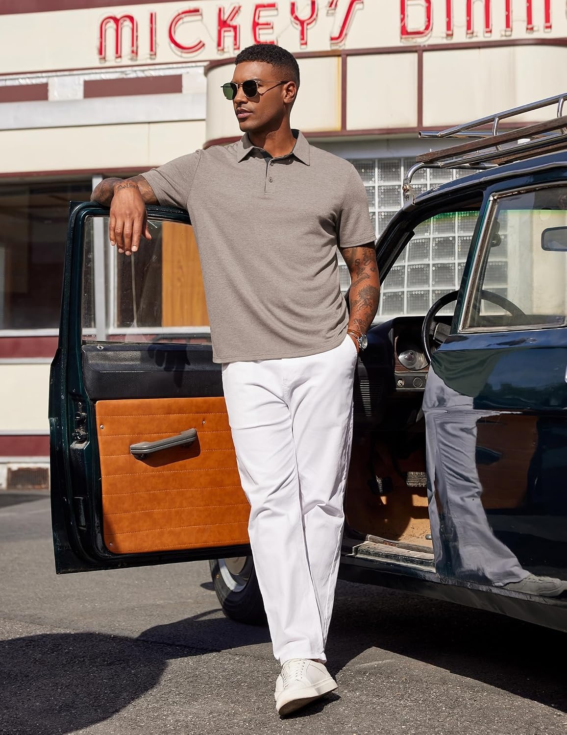 image:imageCOOFANDY Mens Polo Shirts Short Sleeve Casual Summer Polo Tee Collared Tops Button CollarSoft FabricCasual StylishClassic BasicLightweightSummerFashionGolfKhaki