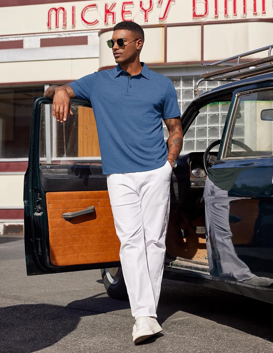 image:imageCOOFANDY Mens Polo Shirts Short Sleeve Casual Summer Polo Tee Collared Tops Button CollarSoft FabricCasual StylishClassic BasicLightweightSummerFashionGolfNavy Blue