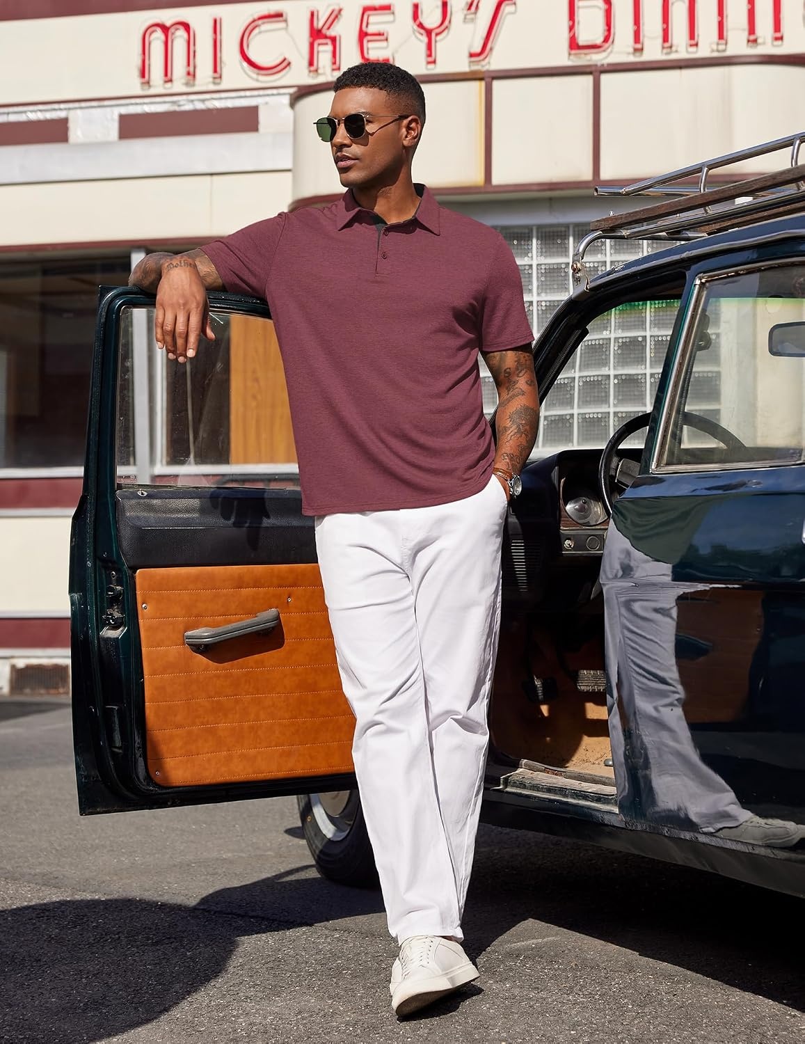 image:imageCOOFANDY Mens Polo Shirts Short Sleeve Casual Summer Polo Tee Collared Tops Button CollarSoft FabricCasual StylishClassic BasicLightweightSummerFashionGolfDark Red