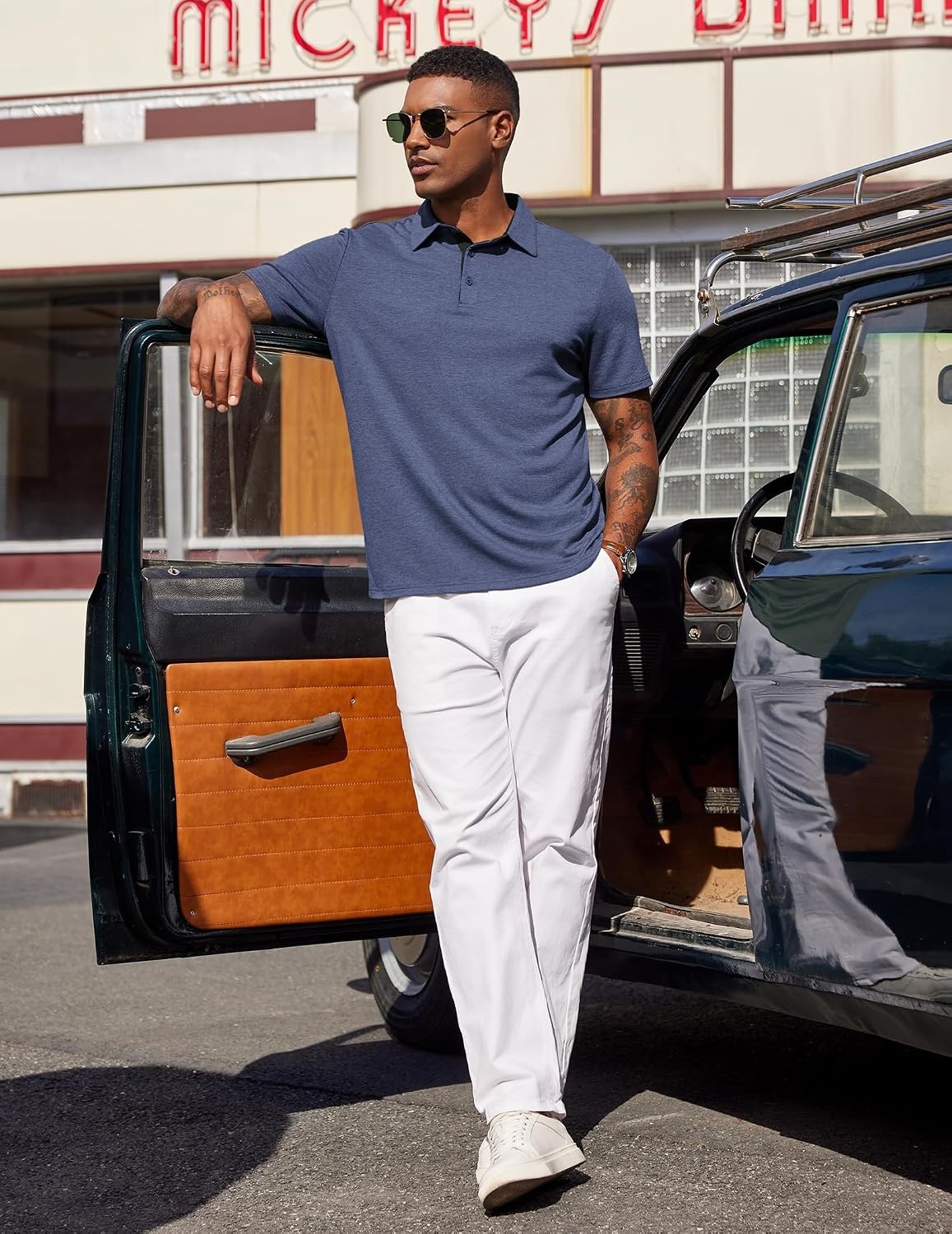 image:imageCOOFANDY Mens Polo Shirts Short Sleeve Casual Summer Polo Tee Collared Tops Button CollarSoft FabricCasual StylishClassic BasicLightweightSummerFashionGolfNavy Bluenew