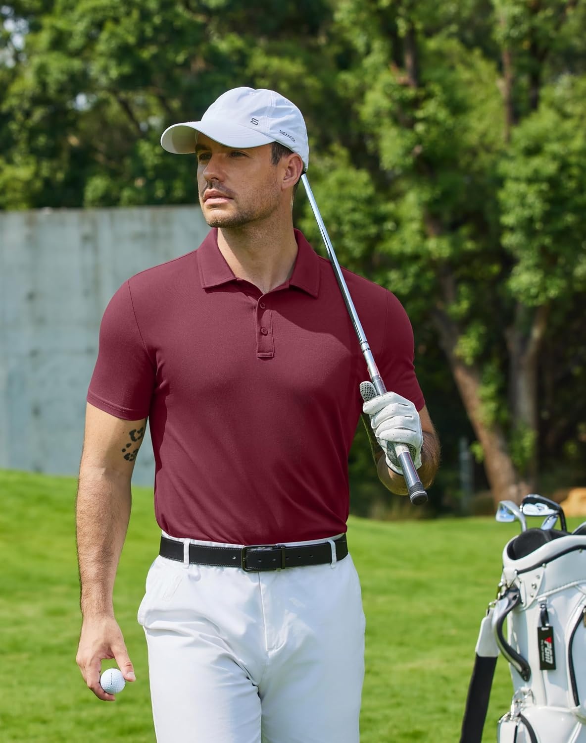image:imageCOOFANDY Mens Polo Shirts Short Sleeve Golf Shirt Casual Collared TShirts Performance moisture wicking quick dry lightweight breathable stretchy wrinkle resistance versatile regular fitWine Red