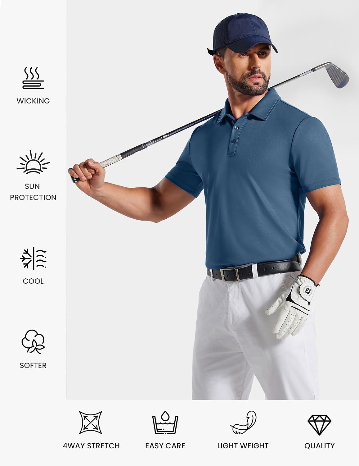 image:imageCOOFANDY Mens Polo Shirts Short Sleeve Golf Shirt Casual Collared TShirts Performance moisture wicking quick dry lightweight breathable stretchy wrinkle resistance versatile regular fitDeep Blue