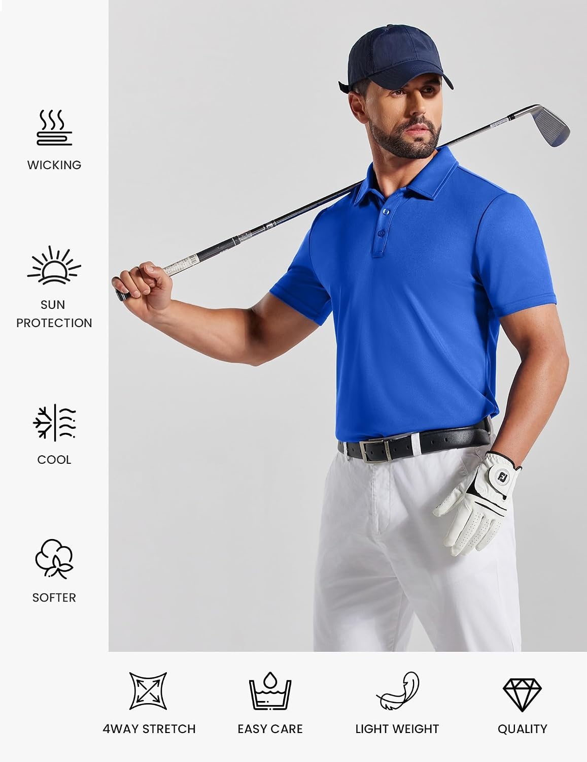 image:imageCOOFANDY Mens Polo Shirts Short Sleeve Golf Shirt Casual Collared TShirts Performance moisture wicking quick dry lightweight breathable stretchy wrinkle resistance versatile regular fitBlue