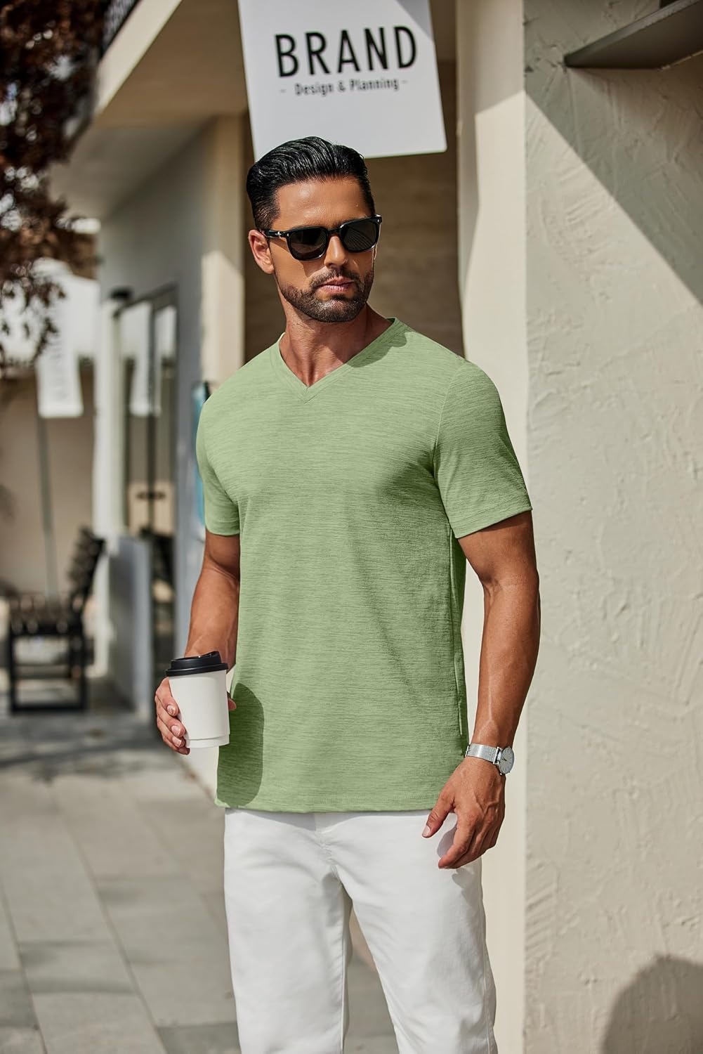 image:imageCOOFANDY Mens T Shirts Short Sleeve Classic V Neck Casual Summer Basic Tee Textured Classic Plain Shirts Soft Lightweight Breathable T Shirt Daily Use Office Going Out Top for MenLight Green