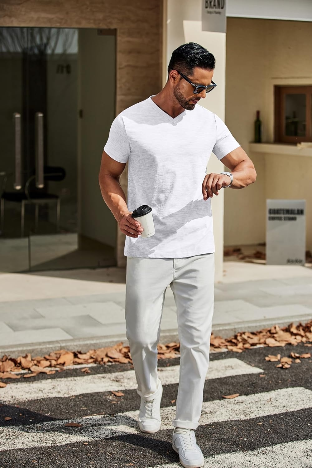 image:imageCOOFANDY Mens T Shirts Short Sleeve Classic V Neck Casual Summer Basic Tee Textured Classic Plain Shirts Soft Lightweight Breathable T Shirt Daily Use Office Going Out Top for MenAwhite