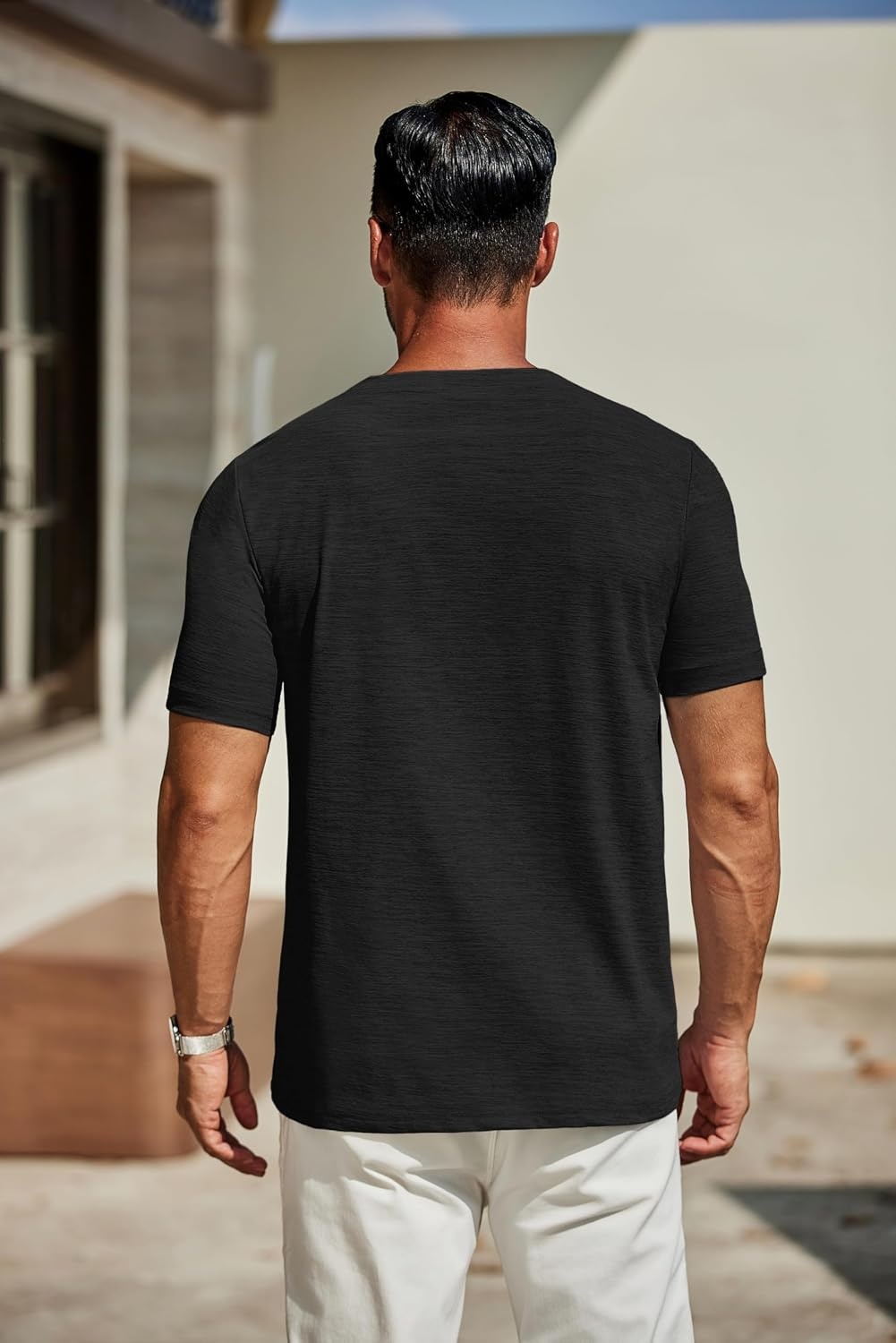 image:imageCOOFANDY Mens T Shirts Short Sleeve Classic V Neck Casual Summer Basic Tee Textured Classic Plain Shirts Soft Lightweight Breathable T Shirt Daily Use Office Going Out Top for MenYblack Independence Flag