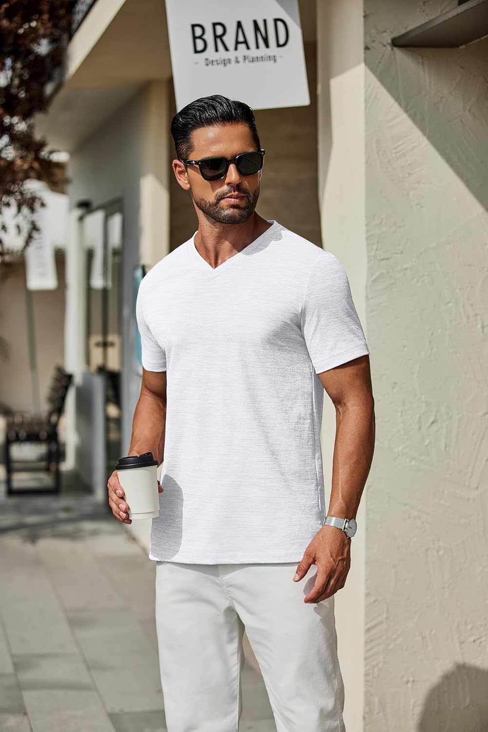 image:imageCOOFANDY Mens T Shirts Short Sleeve Classic V Neck Casual Summer Basic Tee Textured Classic Plain Shirts Soft Lightweight Breathable T Shirt Daily Use Office Going Out Top for MenAwhite
