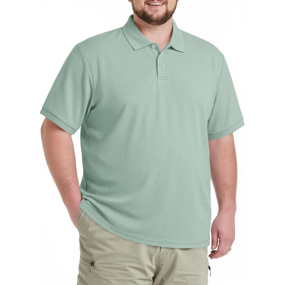 image:imageCOOFANDY Mens Big and Tall Polo Shirt Short Sleeve Cotton Pique Golf Shirt Collared Polo 2 Button Shirt Breathable Oversized Casual Work Office Outdoor Shirt for MenLight Green