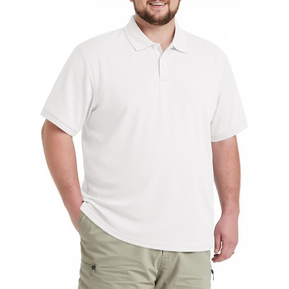 image:imageCOOFANDY Mens Big and Tall Polo Shirt Short Sleeve Cotton Pique Golf Shirt Collared Polo 2 Button Shirt Breathable Oversized Casual Work Office Outdoor Shirt for MenWhite