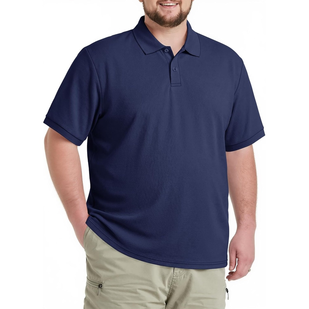 image:imageCOOFANDY Mens Big and Tall Polo Shirt Short Sleeve Cotton Pique Golf Shirt  Collared Polo 2 Button Shirt Breathable Oversized Casual Work Office Outdoor Shirt for MenNavy Blue