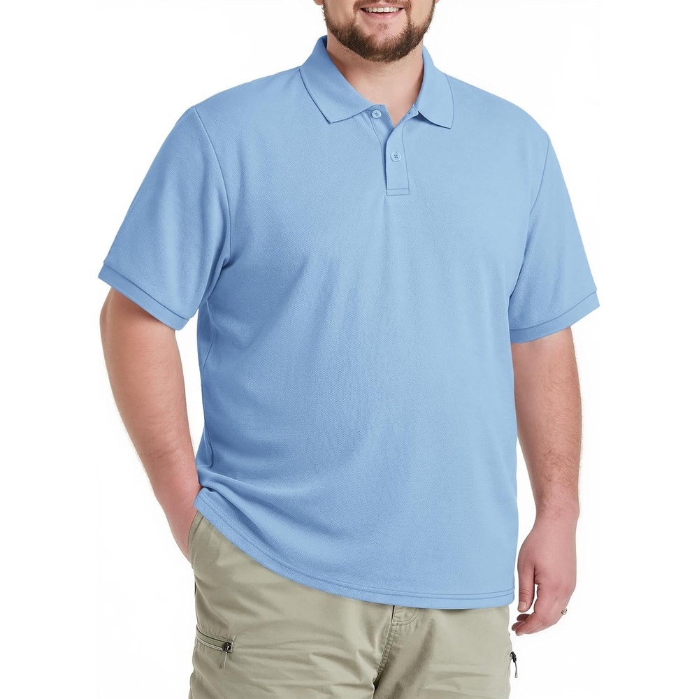 image:imageCOOFANDY Mens Big and Tall Polo Shirt Short Sleeve Cotton Pique Golf Shirt  Collared Polo 2 Button Shirt Breathable Oversized Casual Work Office Outdoor Shirt for MenLight Blue