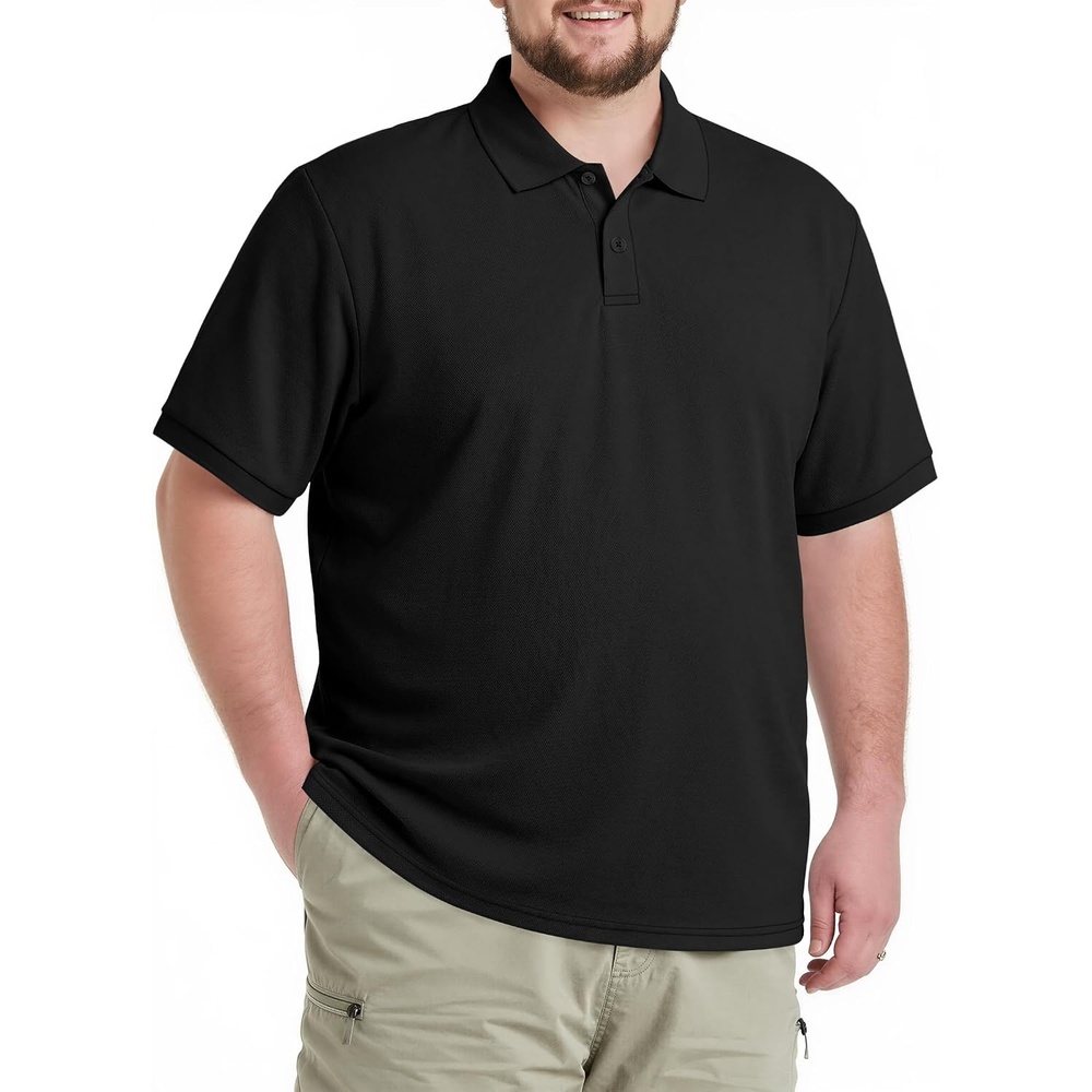 image:imageCOOFANDY Mens Big and Tall Polo Shirt Short Sleeve Cotton Pique Golf Shirt Collared Polo 2 Button Shirt Breathable Oversized Casual Work Office Outdoor Shirt for MenBlack