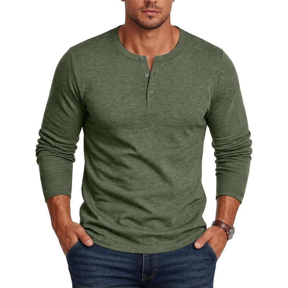 image:imageCOOFANDY Mens Henley Shirt Long Sleeve Casual Stretch Solid TShirts Fashion Pullover Lightweight Fall TopsArmy Green