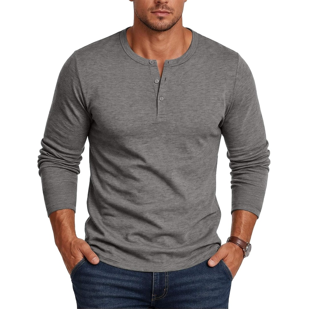 image:imageCOOFANDY Mens Henley Shirt Long Sleeve Casual Stretch Solid TShirts Fashion Pullover Lightweight Fall TopsLight Grey