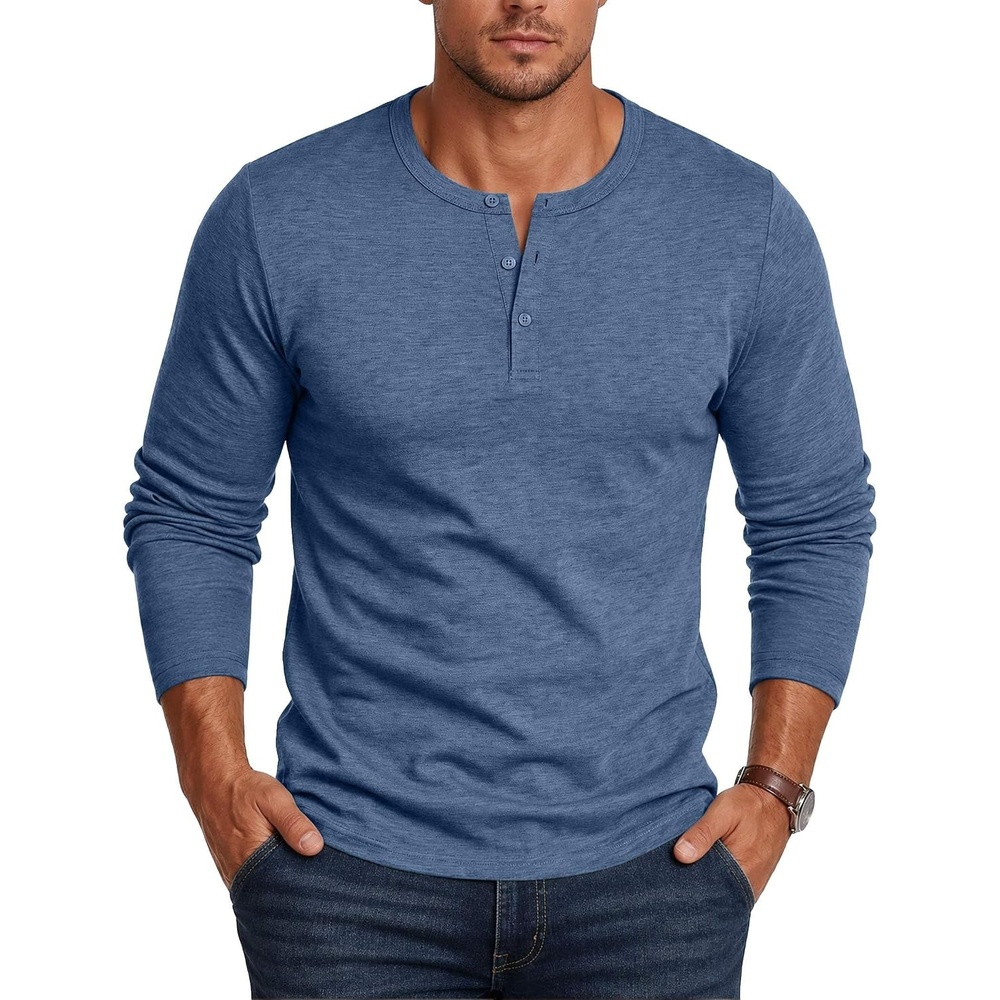 image:imageCOOFANDY Mens Henley Shirt Long Sleeve Casual Stretch Solid TShirts Fashion Pullover Lightweight Fall TopsNavy