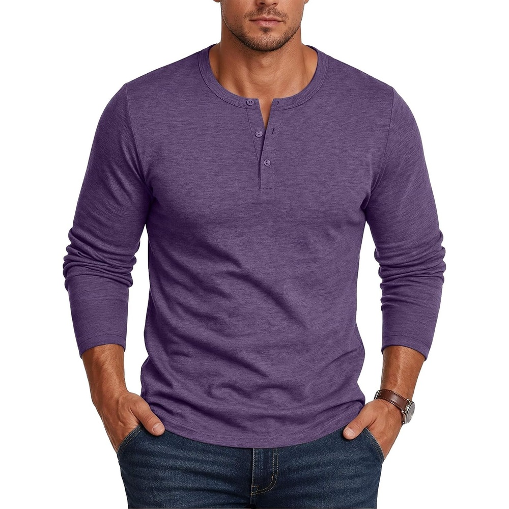 image:imageCOOFANDY Mens Henley Shirt Long Sleeve Casual Stretch Solid TShirts Fashion Pullover Lightweight Fall TopsPurple