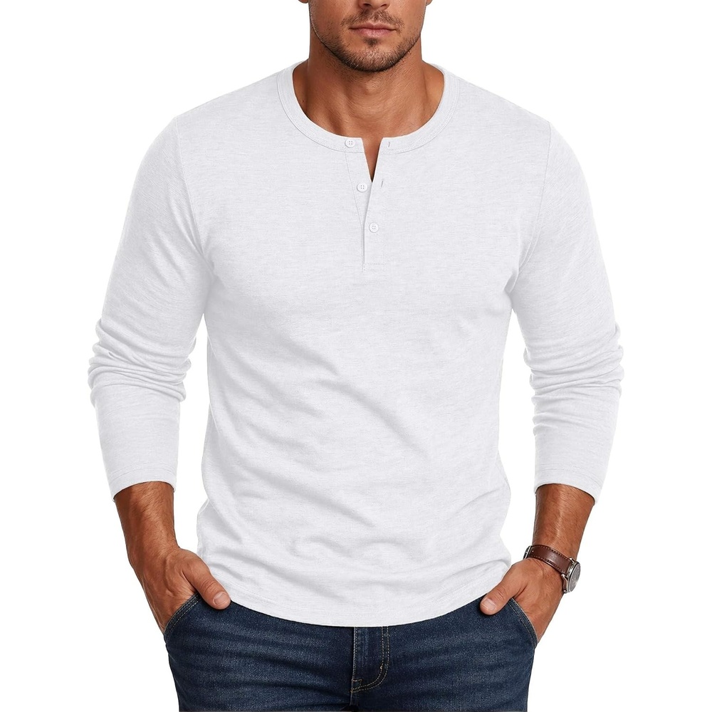 image:imageCOOFANDY Mens Henley Shirt Long Sleeve Casual Stretch Solid TShirts Fashion Pullover Lightweight Fall TopsWhite